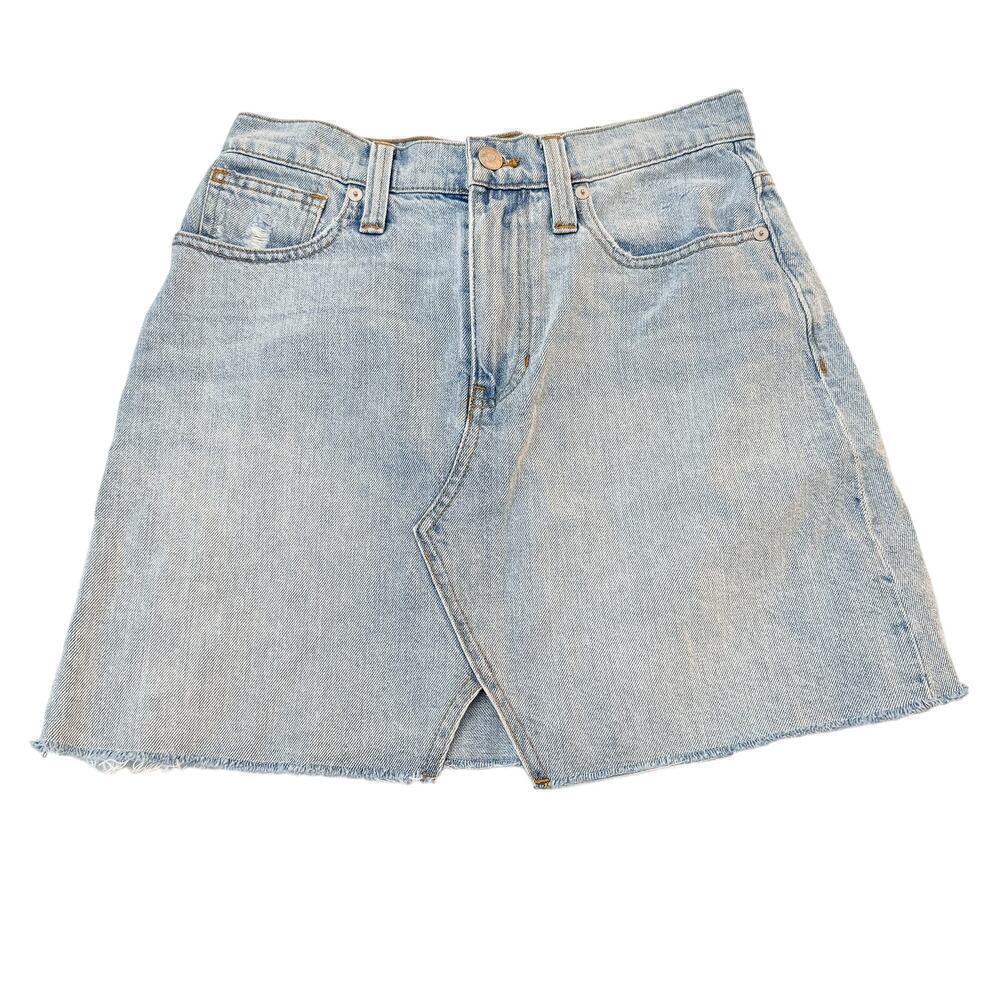 Madewell Light Wash Denim Skirt Assymetric Front Slit Design Size 26